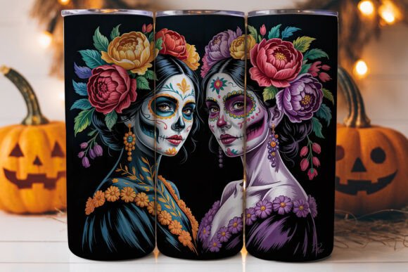 Day of the Dead Floral Skull Tumbler