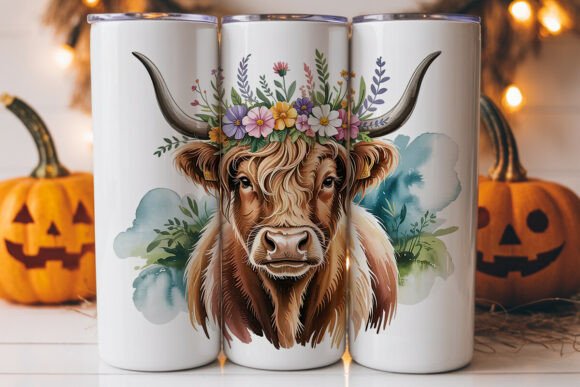 Highland Cow Floral Wreath 20oz Tumbler